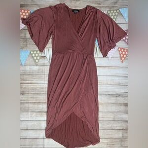 Lulus sz m salmon pink short sleeve faux wrap dress